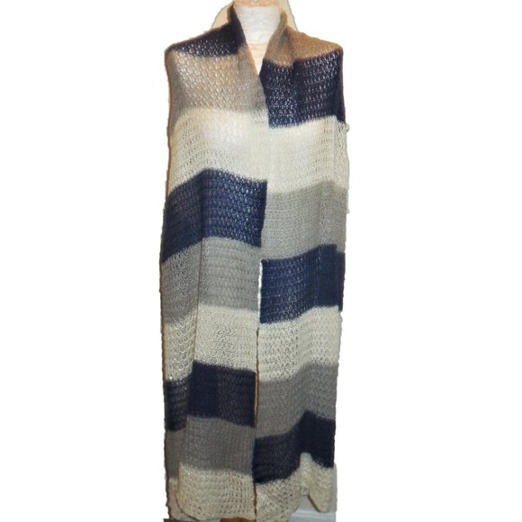 Scarf Knit Stripe White Blue Lurex Long winter - Picture 2 of 8